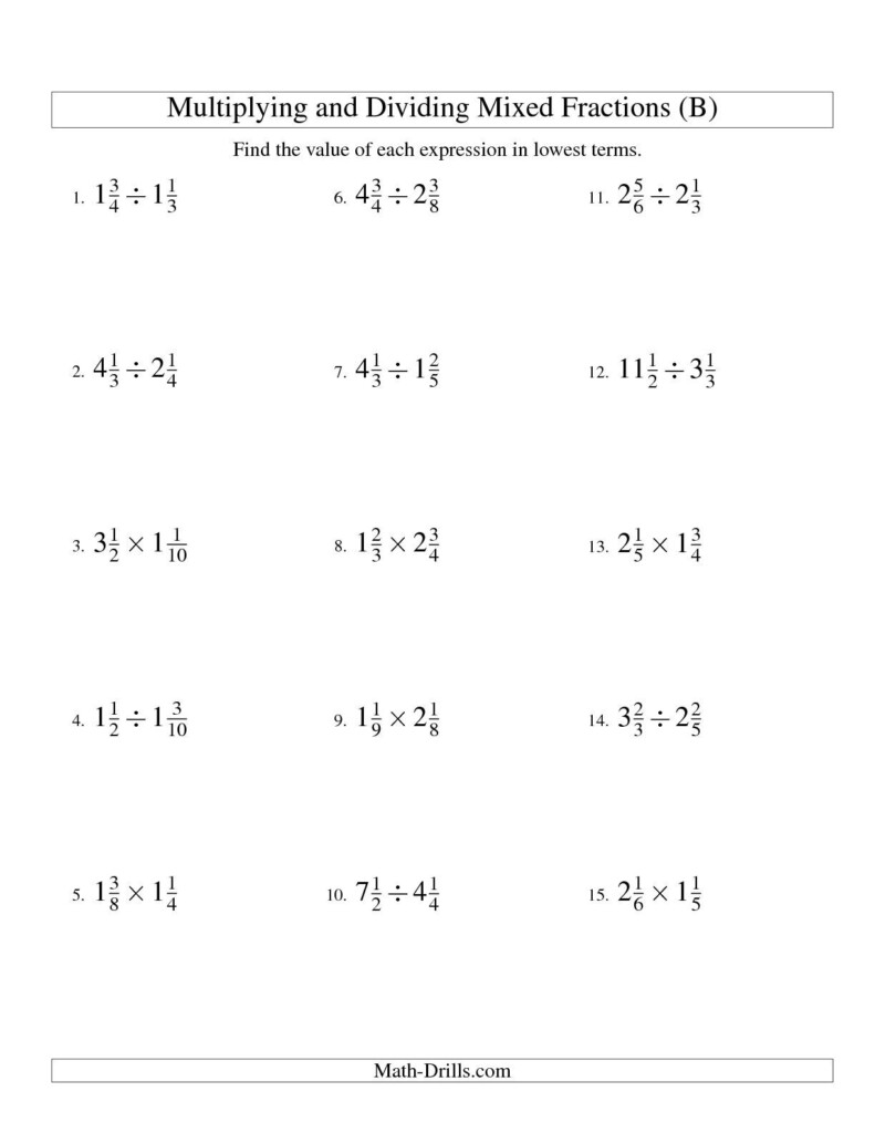 Adding Subtracting Multiplying And Dividing Fractions Worksheets 