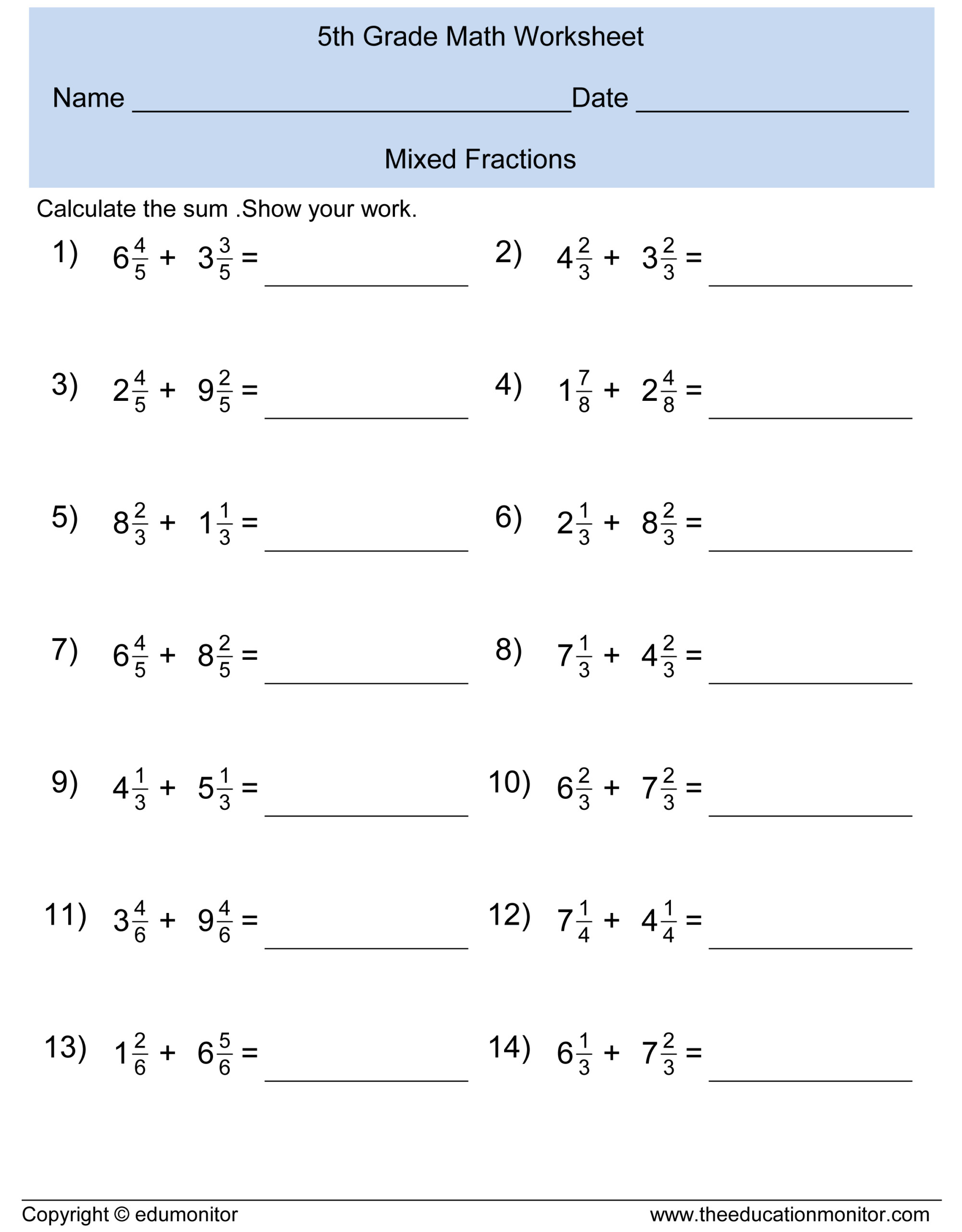 Mixed fractions math worksheet that make math fun fractionsworksheets