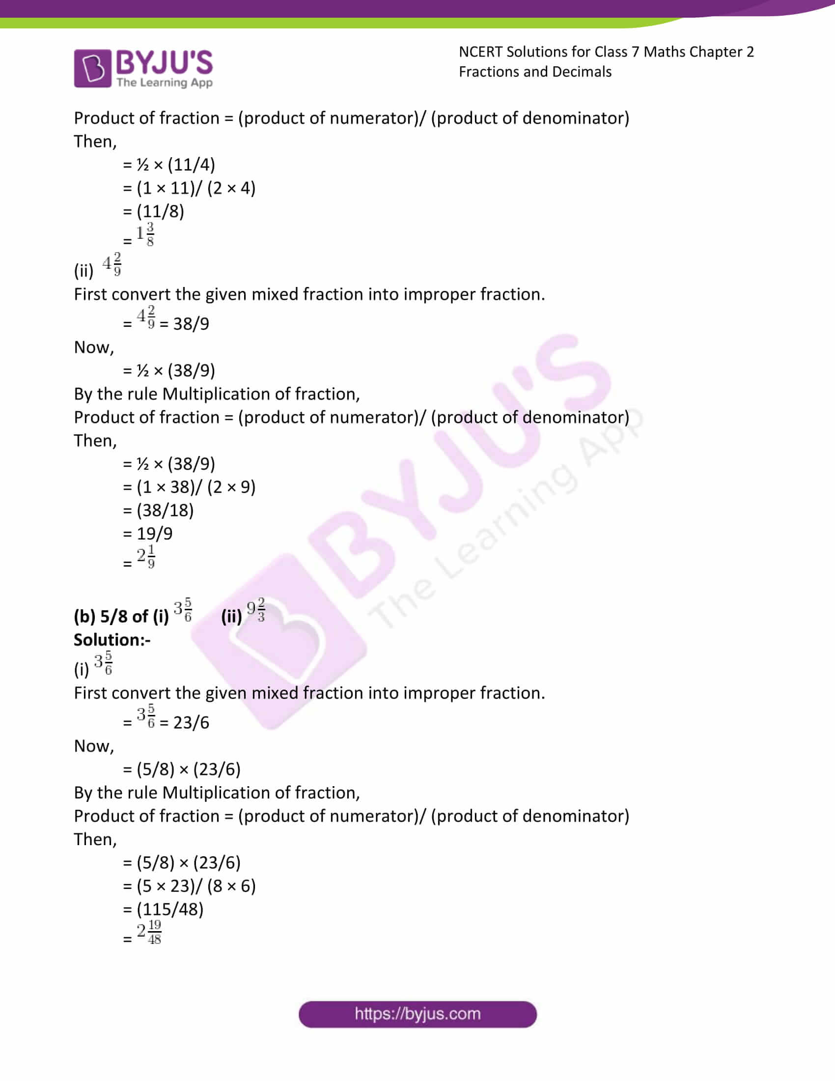 NCERT Solutions For Class 7 Maths Exercise 2 2 Chapter 2 Fractions And